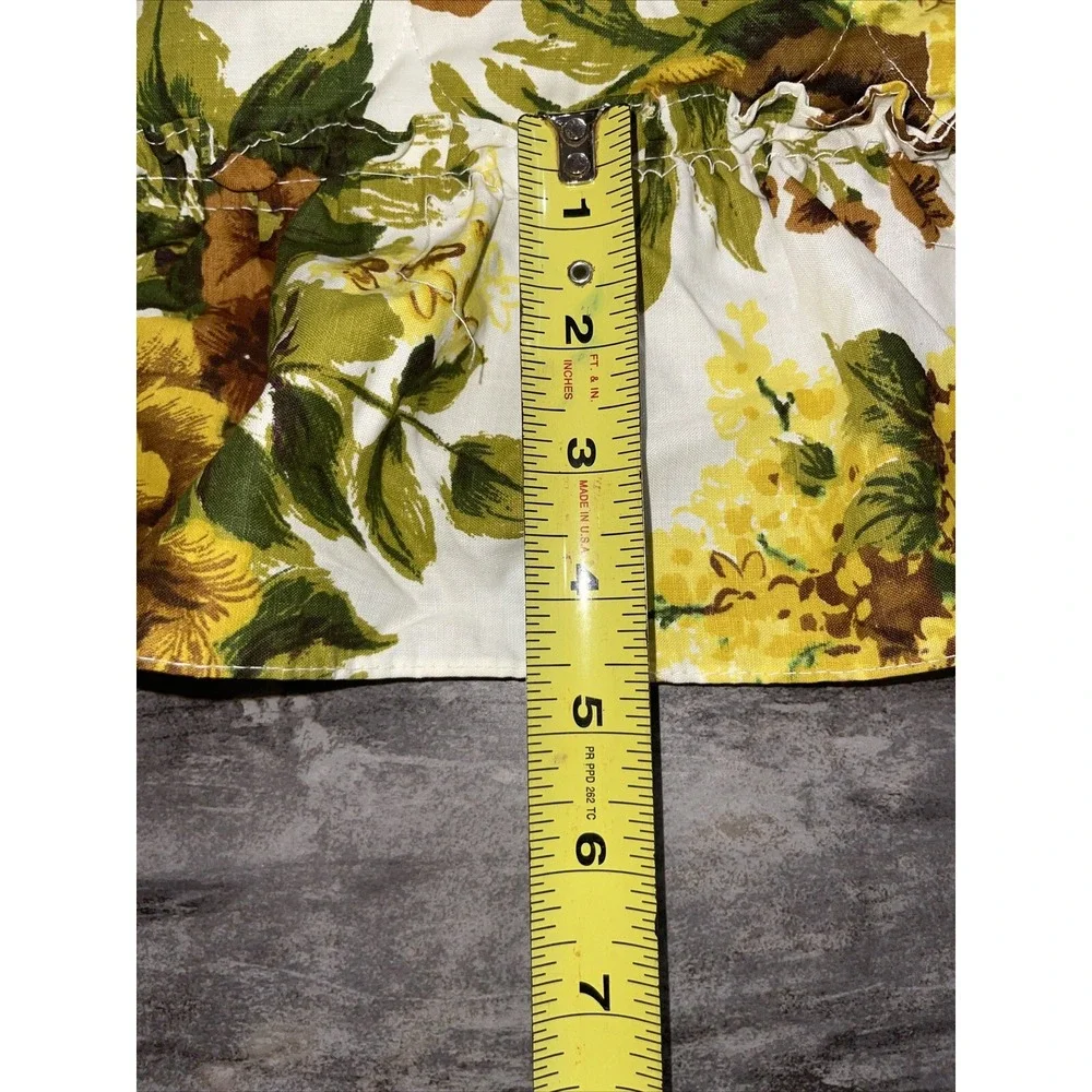 VTG Retro 70's Bedspread Full Double yellow brown flowers Quilted shams Ruffled